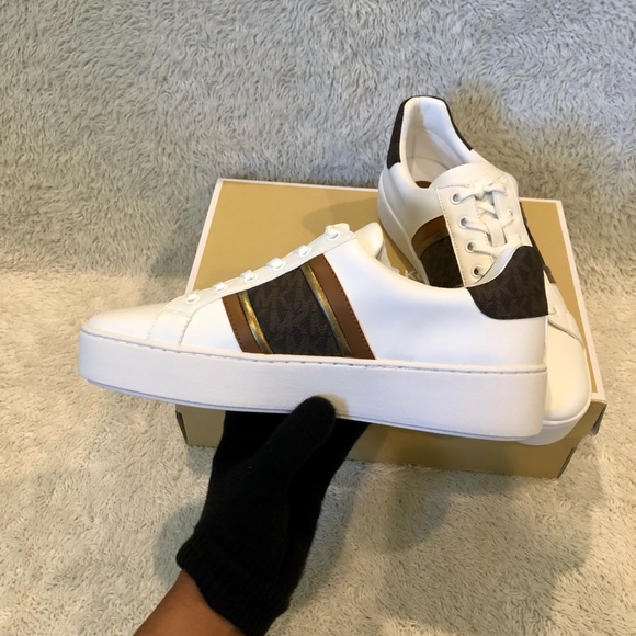 Michael kors Poppy Faux Leather And Logo Stripe Sneakers Size: 9.5 - Picture 6 of 10